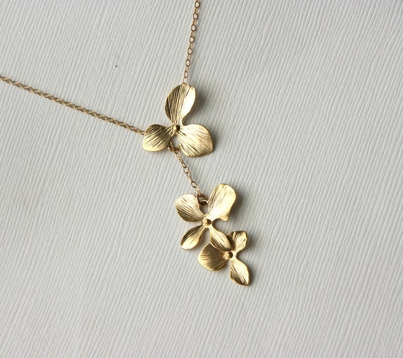 Items similar to Orchid flower necklace - gold filled chain - wedding ...
