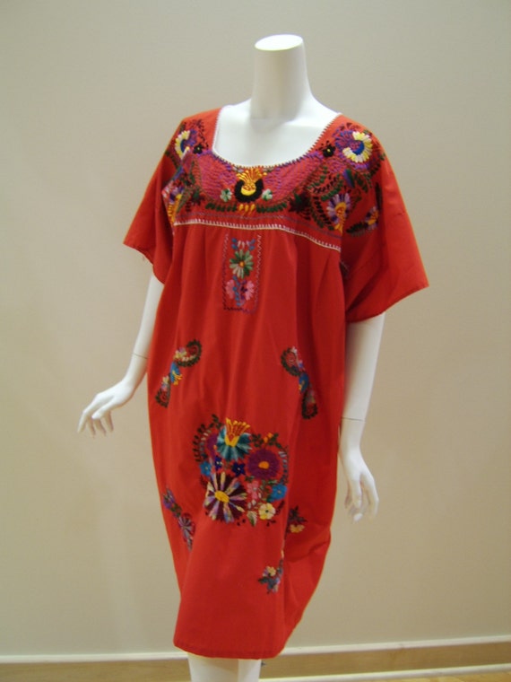 Red Embroidered Mexican Dress XL XXL Plus Size