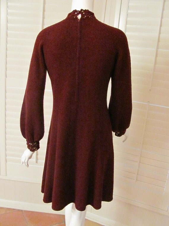 Vintage 1960s St. John Knit Burgandy Sweater Dress Medium