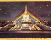 Vintage Used 1947 Nite View of James Scott Memorial, Belle Isle Park, Detroit Michigan Postcard (515)