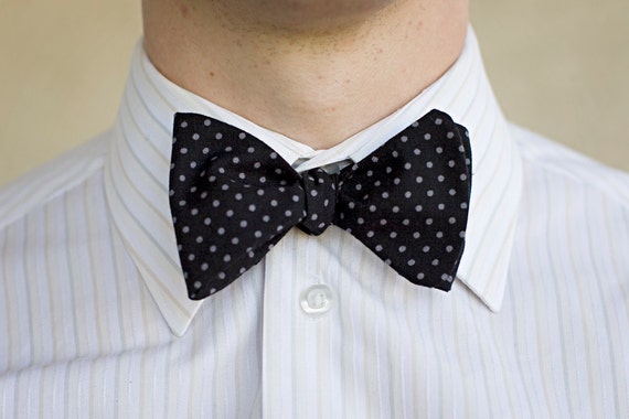 Bow Tie - a black with grey polka dot men's bow tie