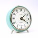 Turquoise alarm clock from Russia, vintage mechanical alarm clock Vitjaz, turquoise color
