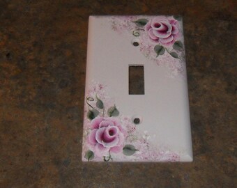 Shabby Cottage Chic Hand Painted Rose Light Switch Cover