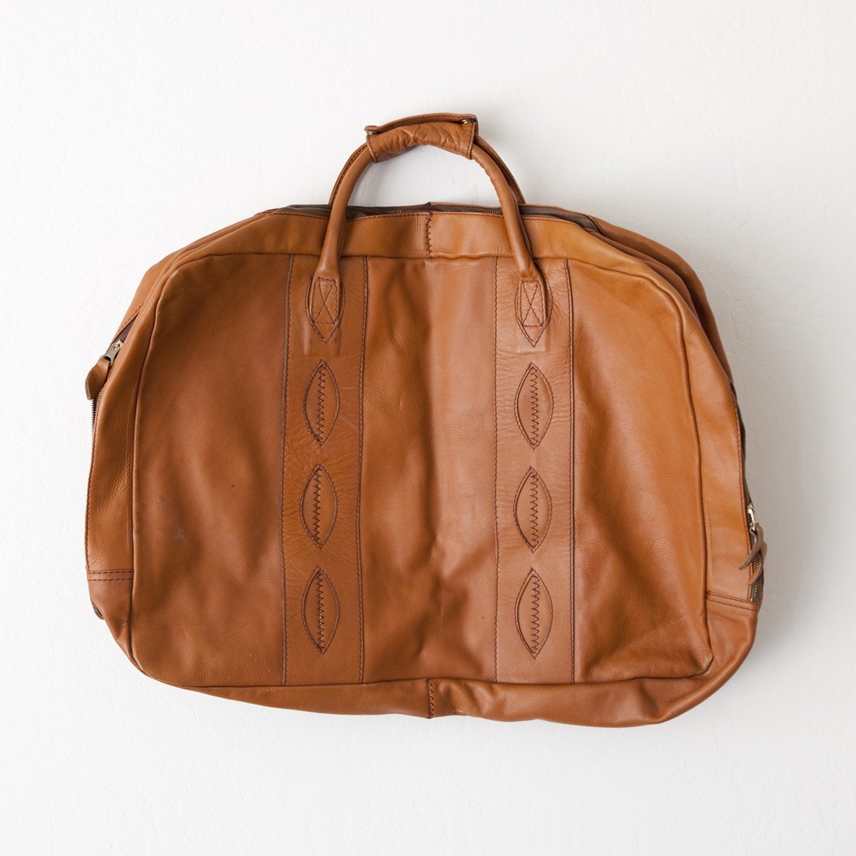 SALE 70s Leaf Leather Duffel Bag Large by seesawvintage on Etsy