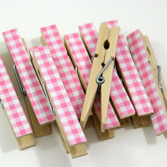 Items similar to Clothespins. Set of Ten. Baby Pink Gingham on Etsy