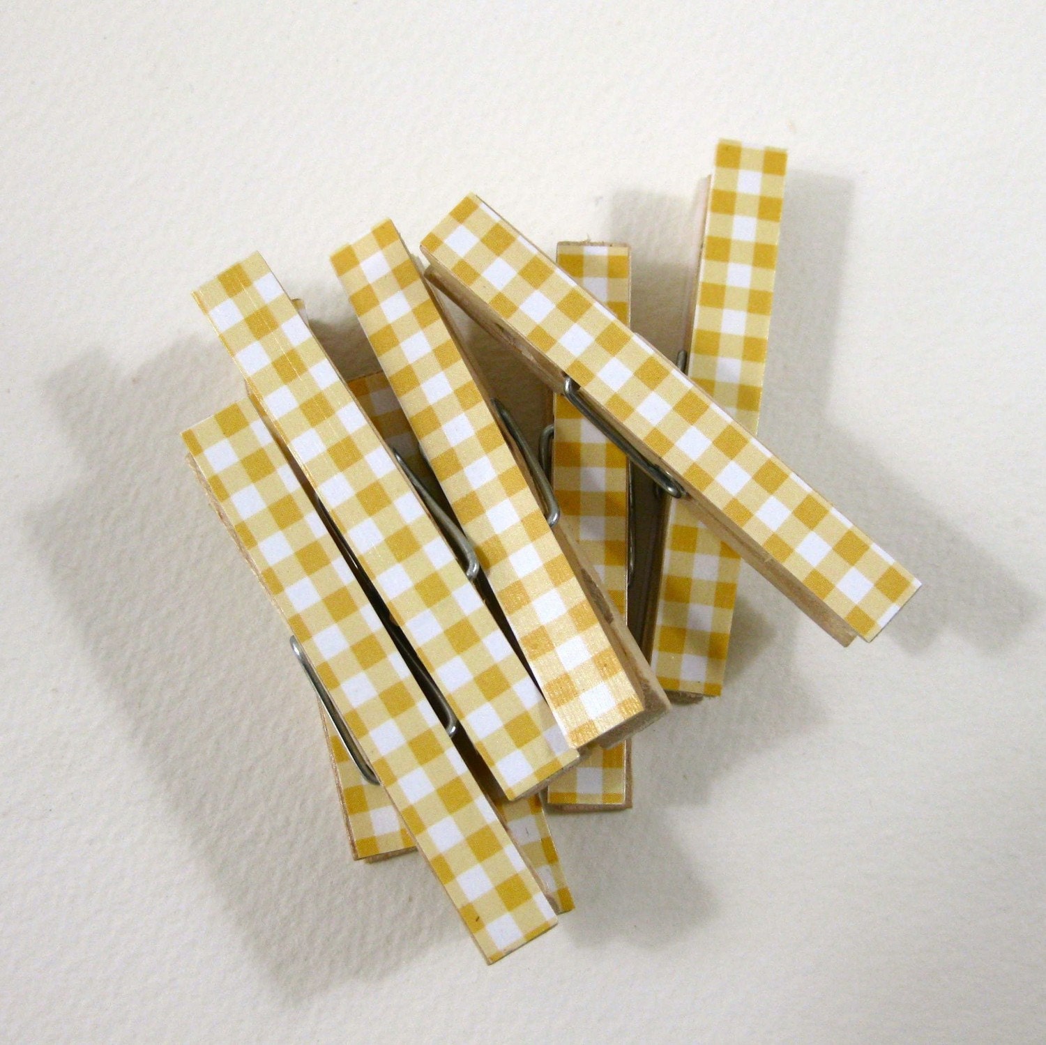 Clothespins. Set of Ten. Yellow Gingham