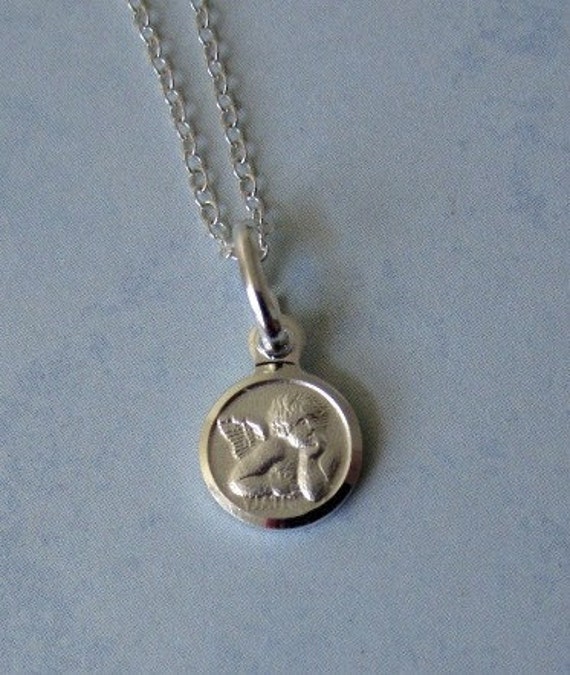 Angel Cherub Necklace Charm Sterling Silver Tiny Little Mini