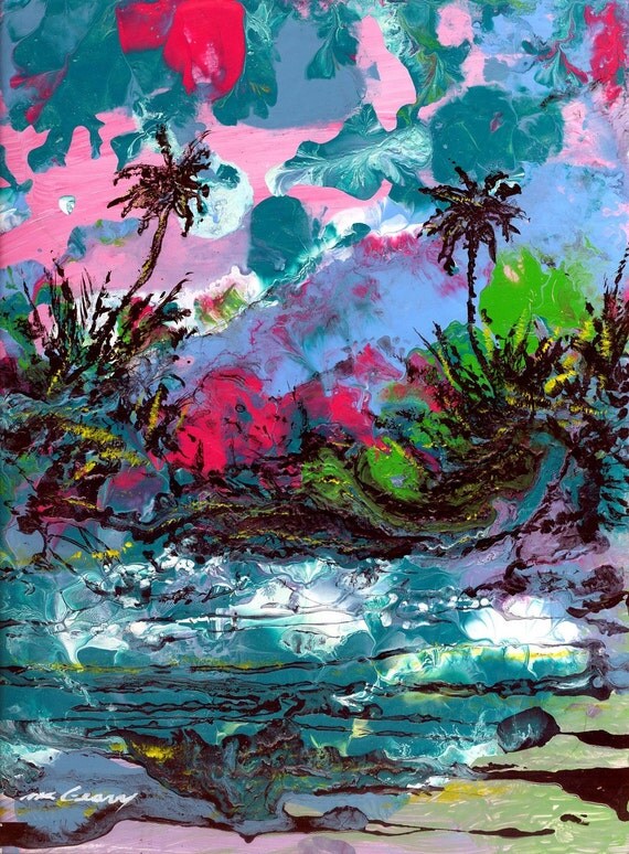 Items similar to Amazing Abstract Tropical Landscape Original Art