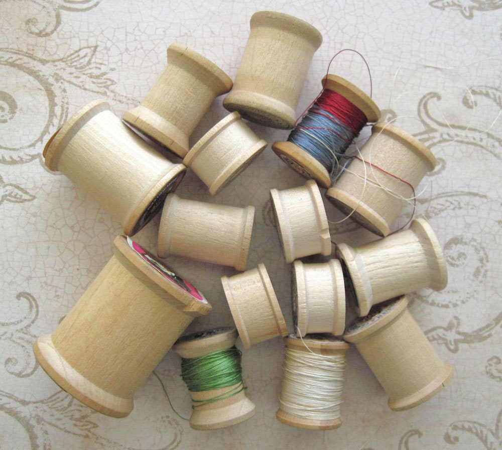 Wooden Thread Spools mostly empty