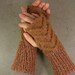 cable knit fingerless gloves fingerless mittens arm warmers in caramel peanut butter nougat tweed wool alpaca silk tbteam therougett