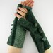 Fingerless mittens arm warmers fingerless gloves arm cuffs dark green vertical banding eco friendly recycled wool tagt team