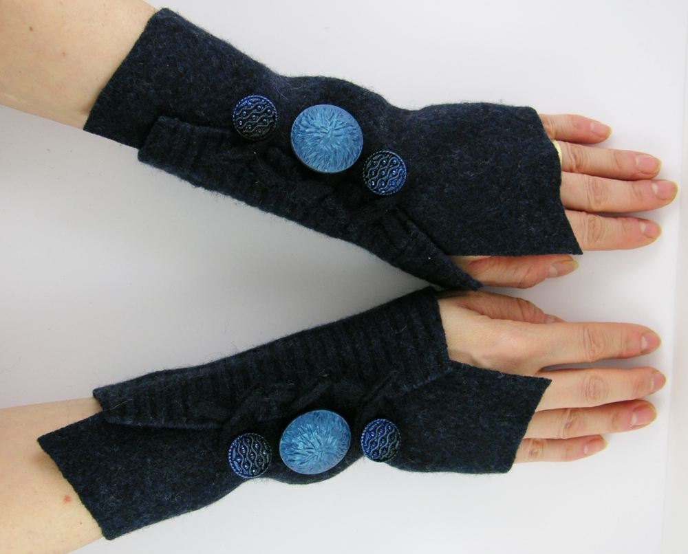 arm warmers arm cuffs fingerless gloves eco friendly navy