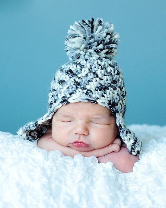 hat for newborn pattern ear flaps crochet with ALL sizes Crochet Snow Baby PDF Hat PATTERN with Pom flaps Ear and