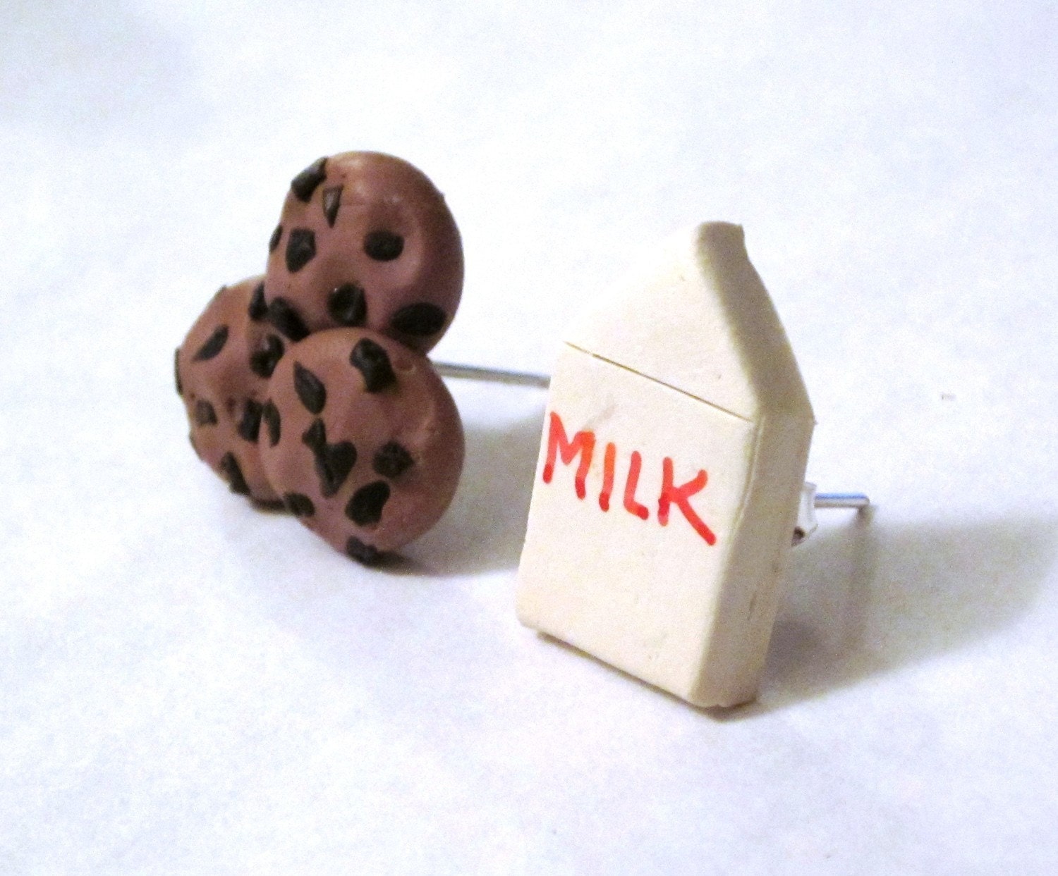 Milk and Cookies Stud Earrings Polymer Clay by SammysBeadworks