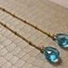 Cassieopia Forget Me Knot Blue Quartz Long Drop Earrings 14 kt Gold Beaded Chain