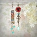 Mosaic Garden Asymmetrical Earrings (Red Rose / Aqua Chalcedony Version) - Vintage Micro Mosaic Earrings - Red Rose Earrings