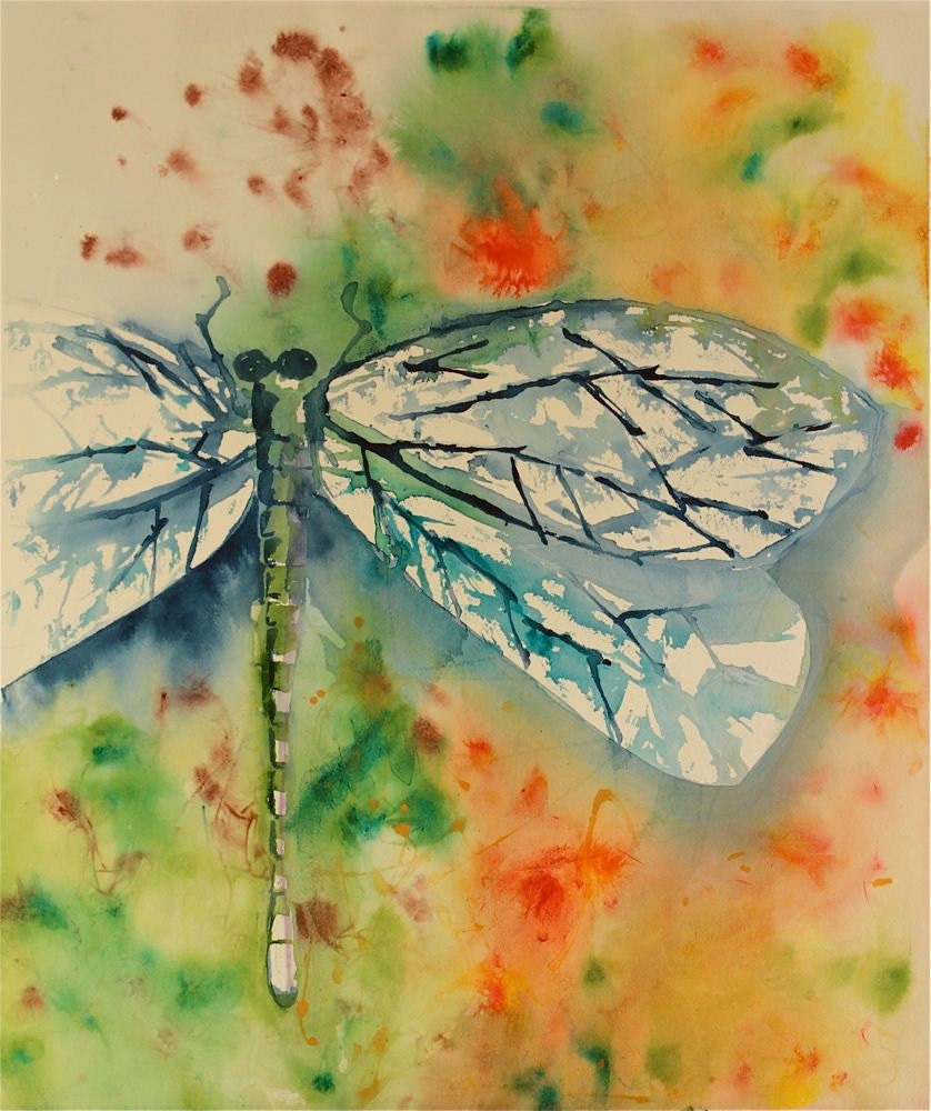 SALE dragonfly watercolor painting large by SunnyLeeStudio on Etsy