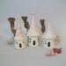 Fairy Houses -Set of 3- Pastel Pink Speckled Roof
