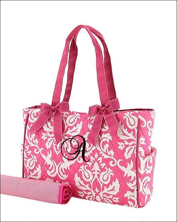 Items similar to Personalized Quilted Damask Diaper Bag or Tote - Hot ...