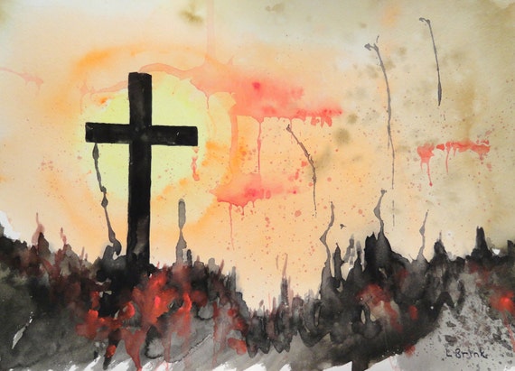 Items similar to watercolor religious painting, cross on Etsy