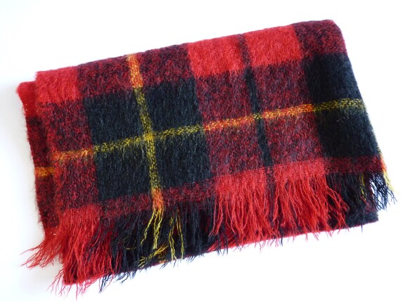 Scottish Red Tartan Mohair Throw Blanket