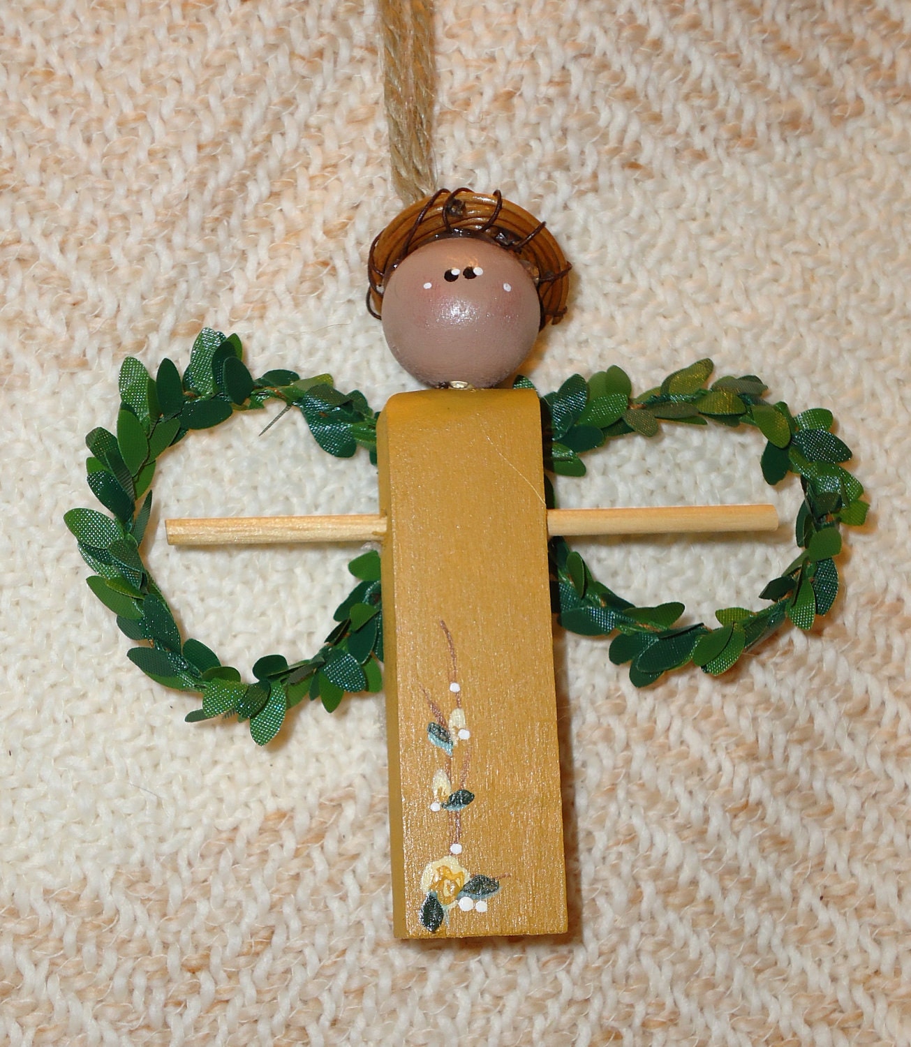 Wood Painted Handcrafted Angel Garland Ornament