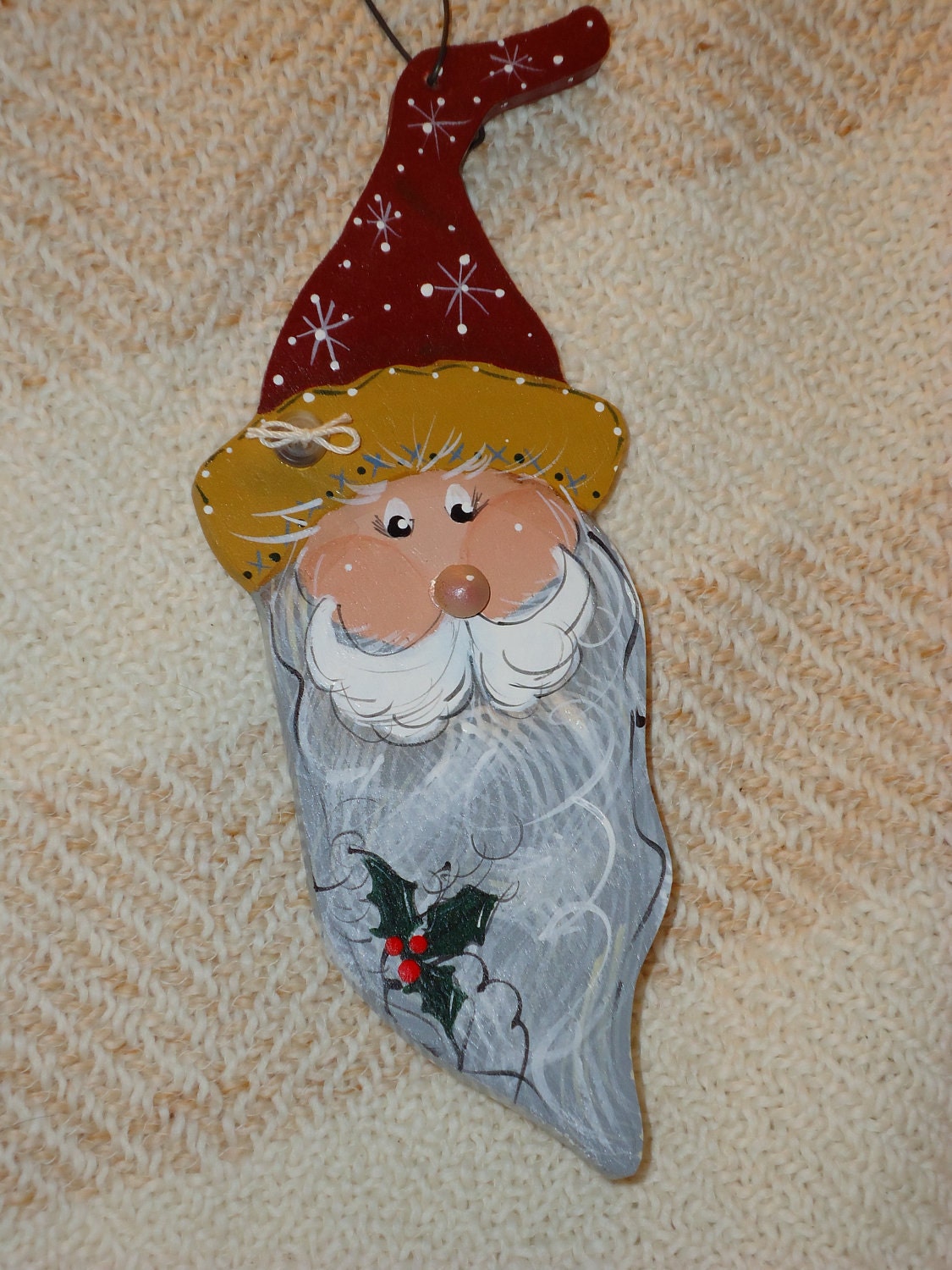 Wood Painted Handcrafted Santa Ornament