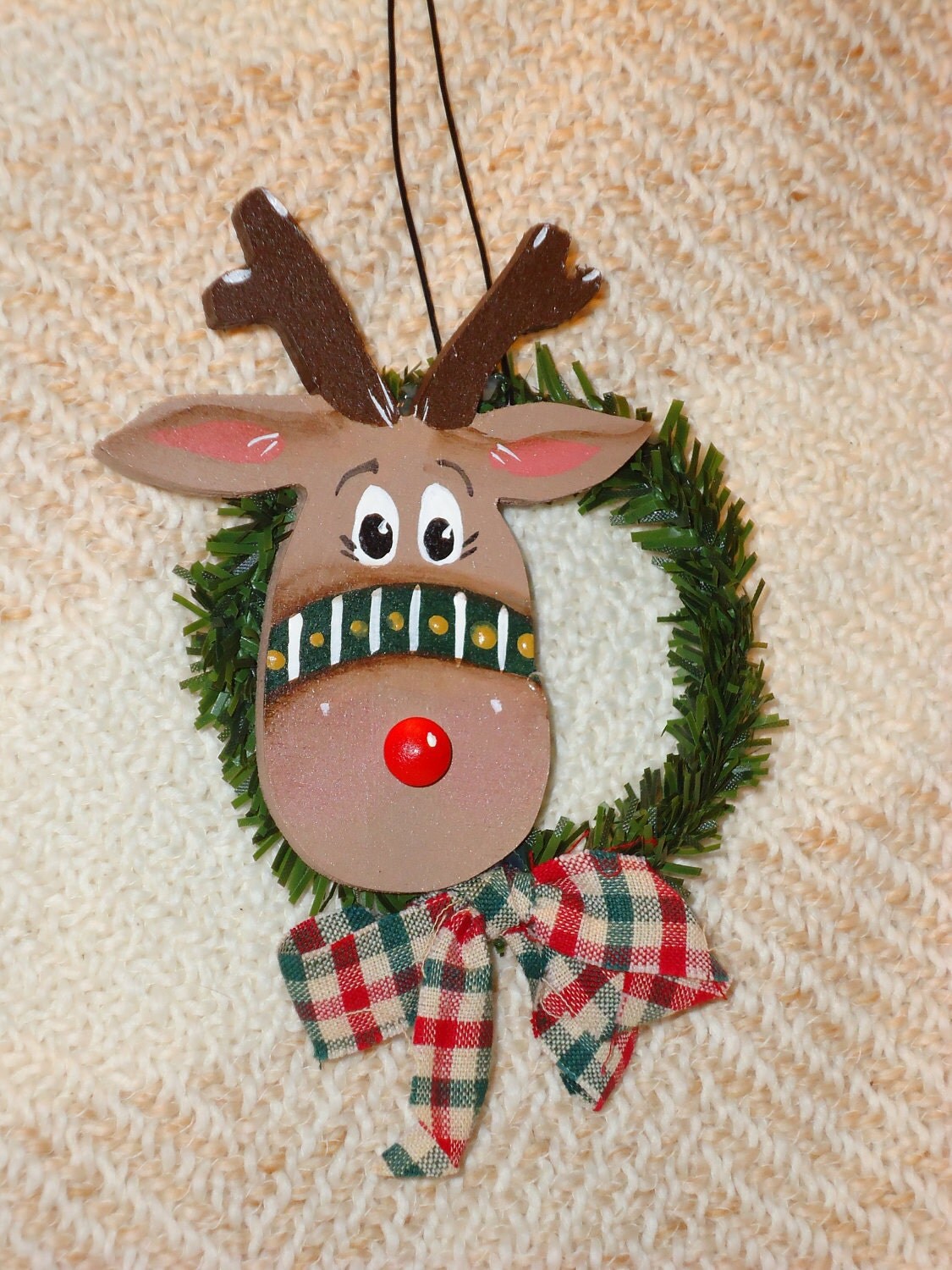 Wood Painted Handcrafted Rudolph Reindeer Ornament