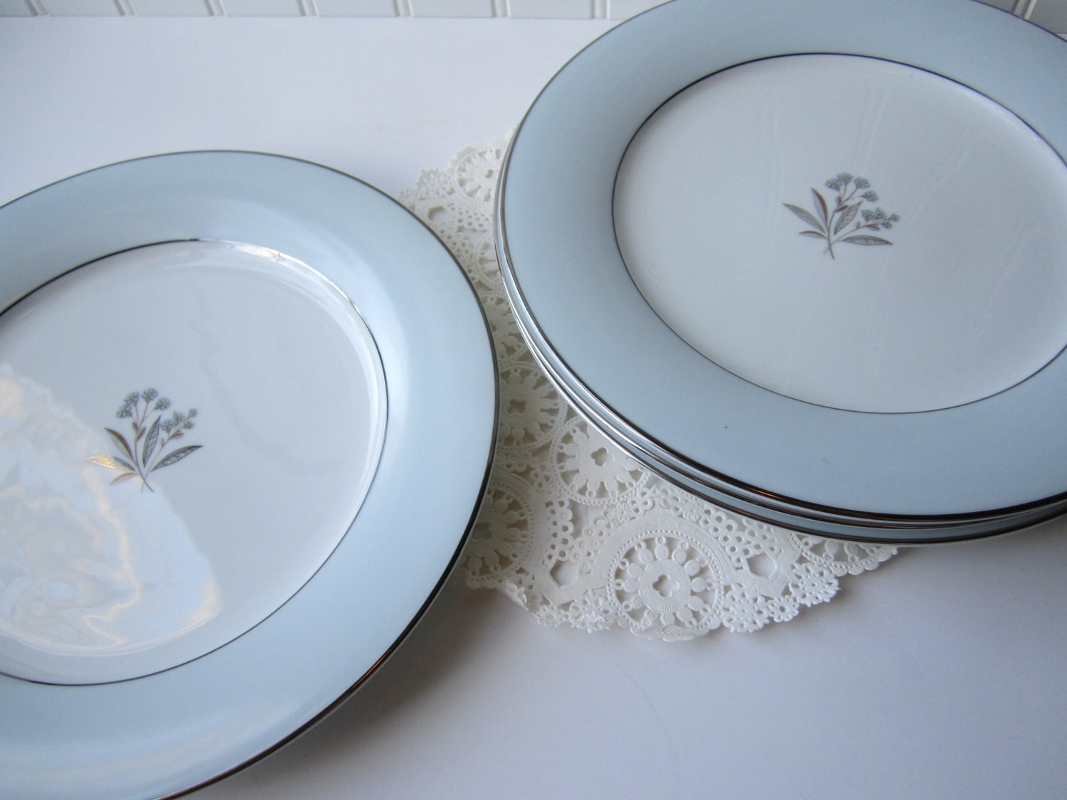 Vintage Noritake Mavis Blue Platinum Floral Dinner by thechinagirl