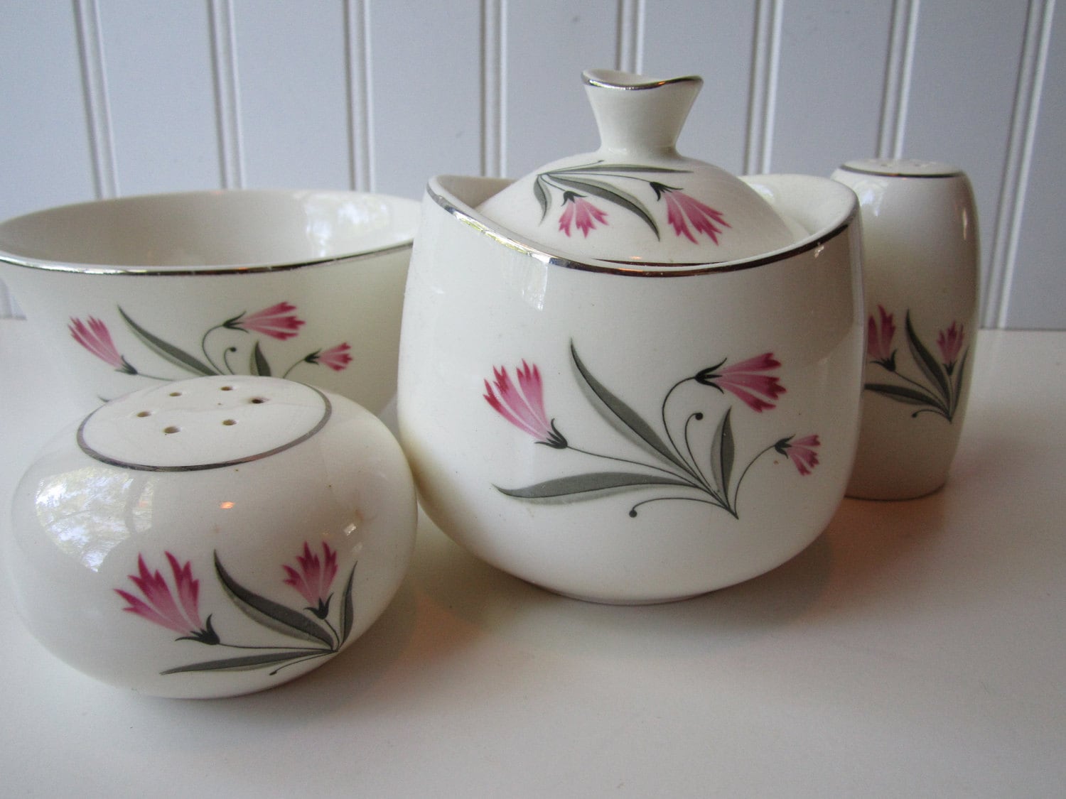 Vintage Mid Century Paden City Pottery Seville Pink Gray Sugar Salt ...