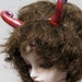 Tall Red Curly Q Dragon Horns head band for BJD.