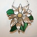 Christmas holidays decoration, Holiday decor, clear beveled poinsettia stained glass, green leaves, amber center, window decoration