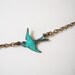 Soaring Sparrow Necklace- Teal Sparrow- Bird in Flight Necklace- Antique Brass