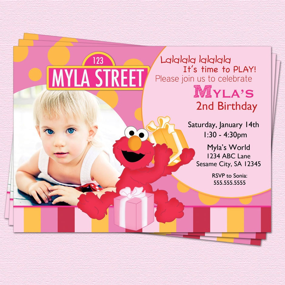 Elmo Birthday Invitation Sesame Street Girl by CupcakeDream