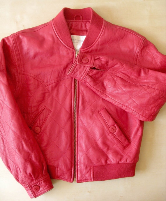 Vintage Quilted Red Leather Bomber Jacket by JuliaFenelonVintage