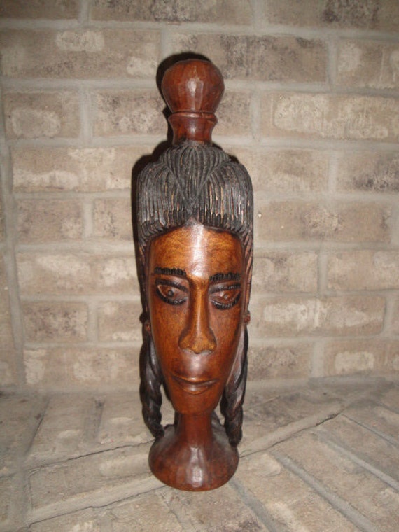 1980's Jamaican Mahogany Wood Carving Tribe Statue