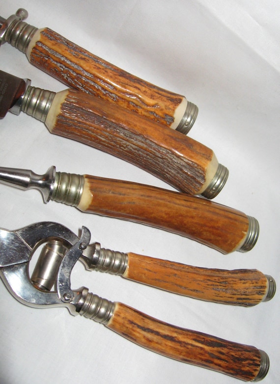 Vintage Soligen Knife Carving Set Engraved Blade Bone Antler