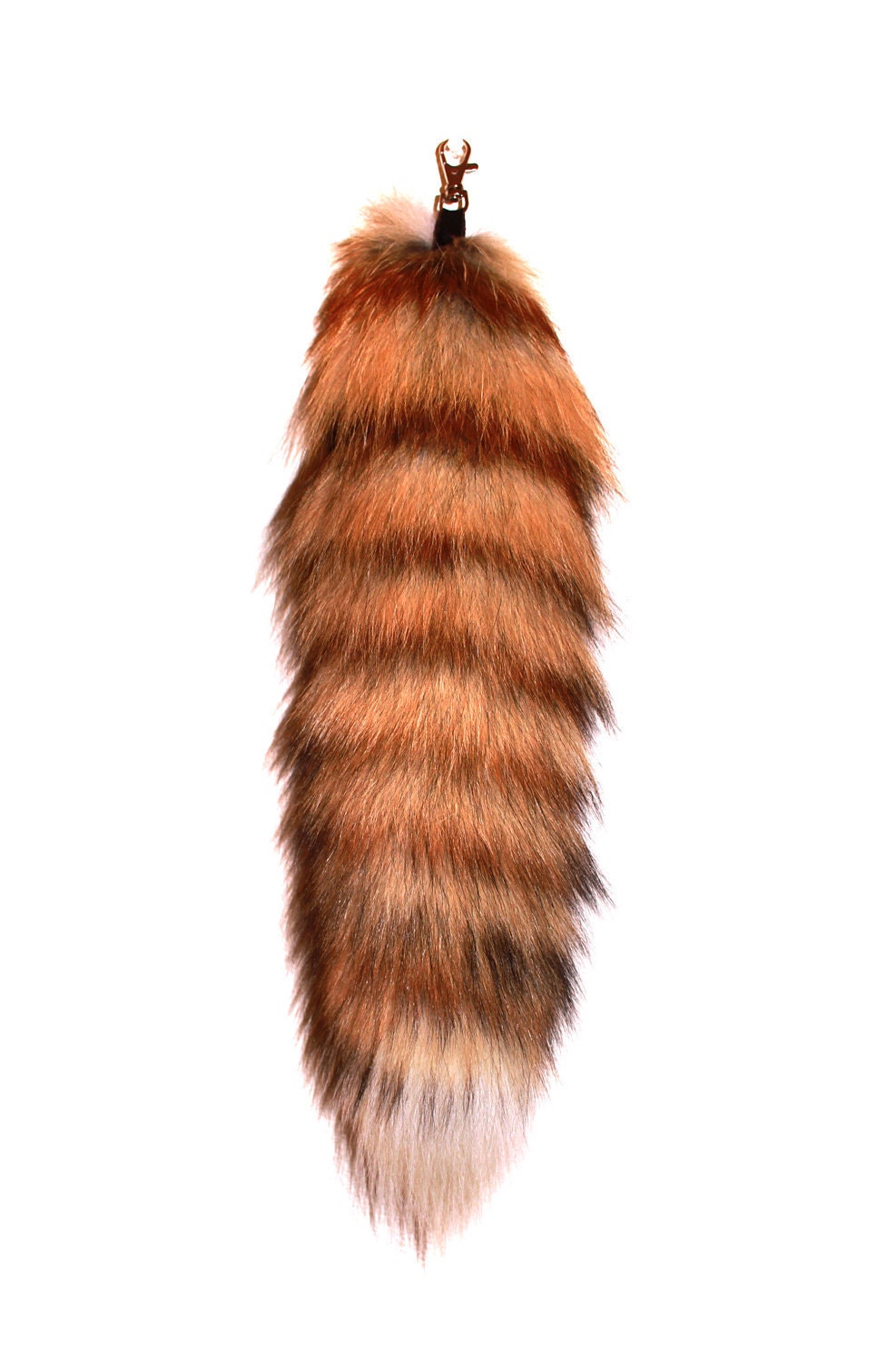 Vintage STRIPED Red Fox Fur Tail for Keychain or by NaturePunk