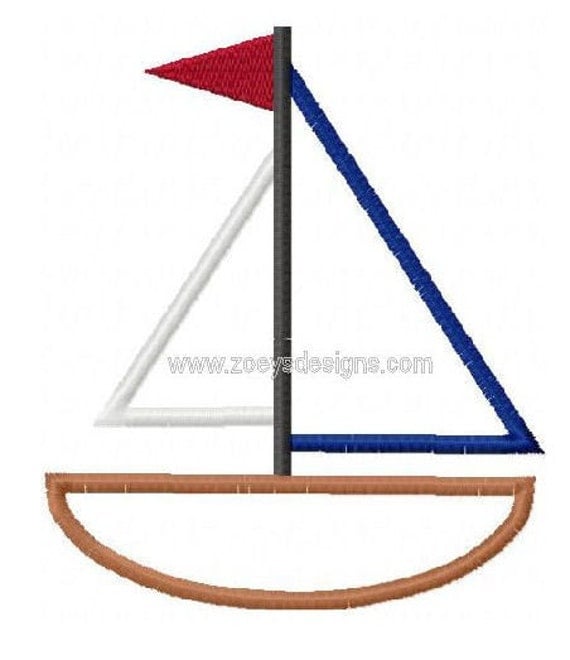 sailboat digital embroidery machine applique design 10371
