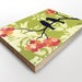SALE Love Birds Art Block, Wall decor, green and red, Bamboo, 7 x 5 inches