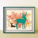Deer Art Print, Wall Decor, Turquoise and Coral, Modern Shabby, 11 x 14 inches