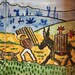 Vintage Hand Painted, Mexican Village Life,Tile Folkart Tray, Box