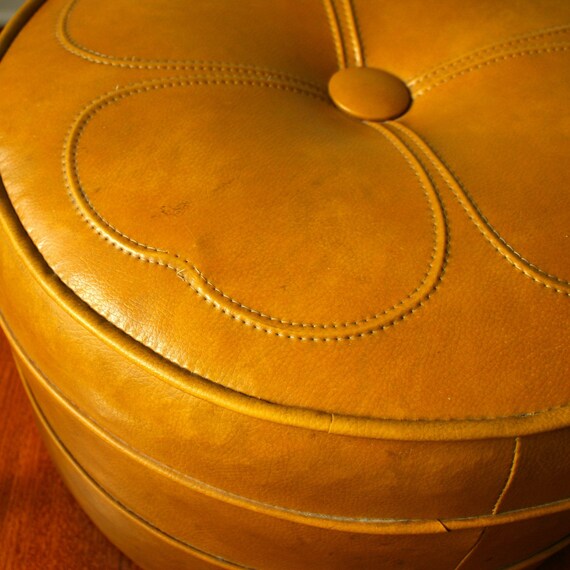 Vintage Ottoman. Hassock. Mustard Yellow. Gold. Mid Centruy