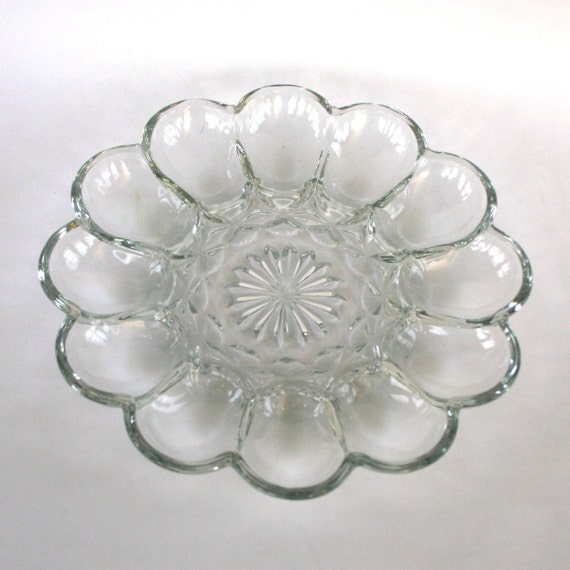 Items similar to Vintage Crystal Deviled Egg Plate. Platter. Dish ...