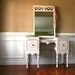 1930s Vanity Desk and Mirror. Antique White. Cream. Bohemian Chic. Boudoir Closet. Fall Home Decor. Shabby Chic. Casters. Storage. eveteam.