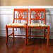 Dining Chairs Pair. Lyre Back. Wood. Tangerine Orange. Thanksgiving Cottage Chic Home Decor. Antique Mahogany. Curationnation. eveteam.