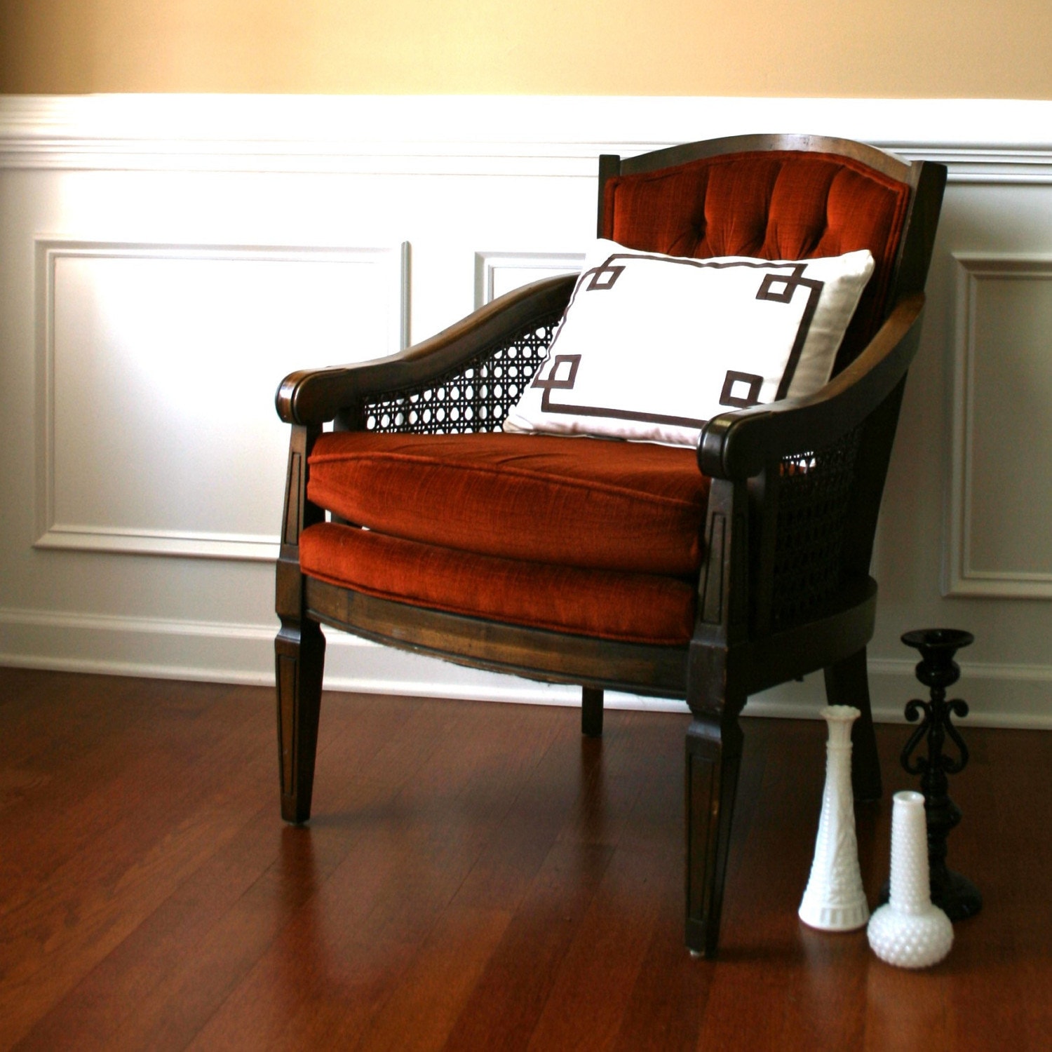 Vintage Lewittes Side Accent Chair. Rust. Velvet. Button