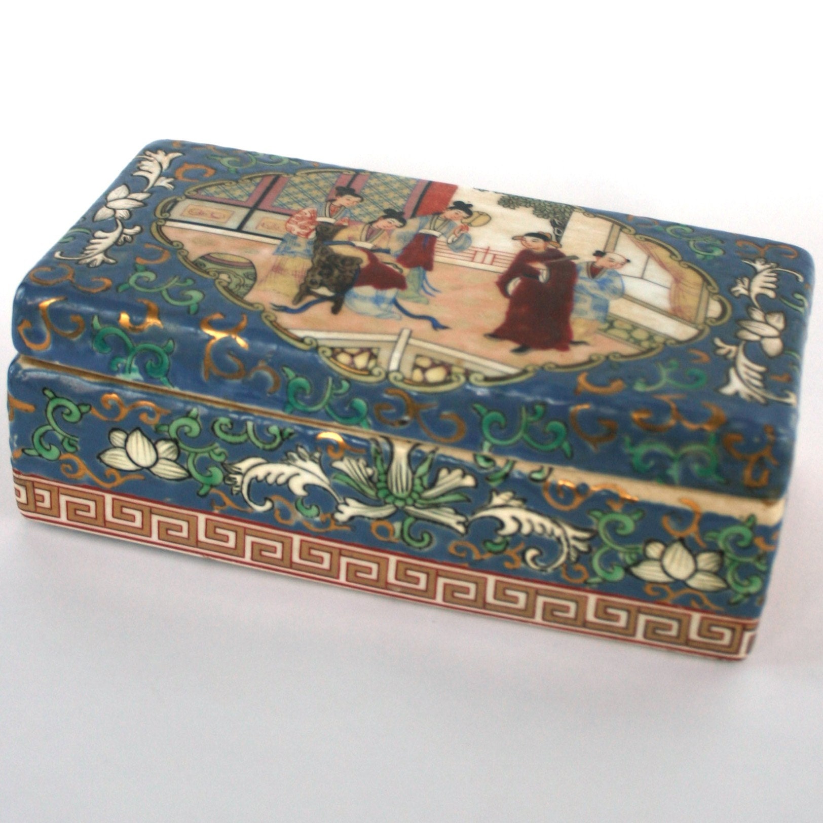 Geisha. Jewelry Trinket Box. Porcelain. Asian. Lidded. Greek