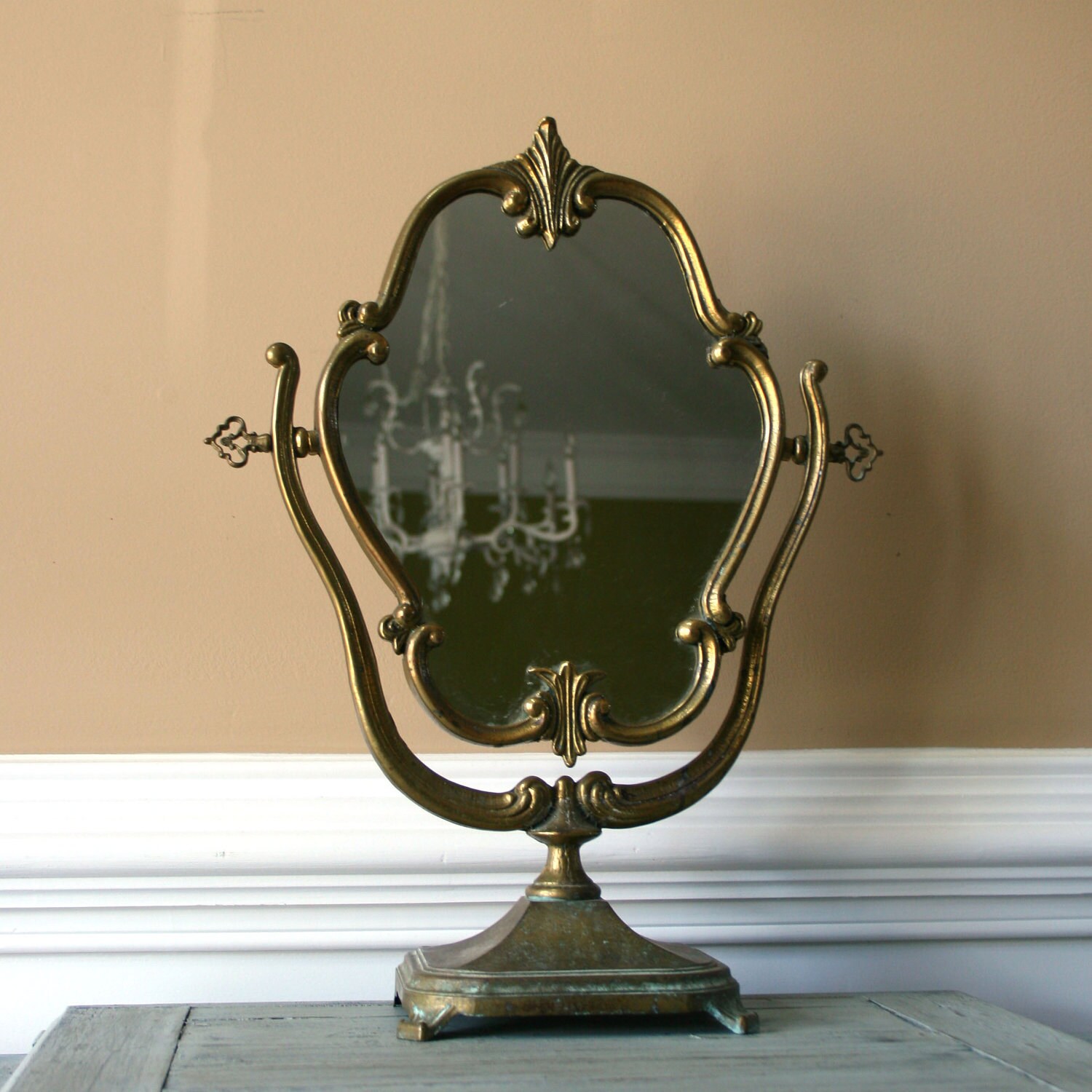 Antique Vanity Mirror with Stand. Makeup Ornate Mirror.