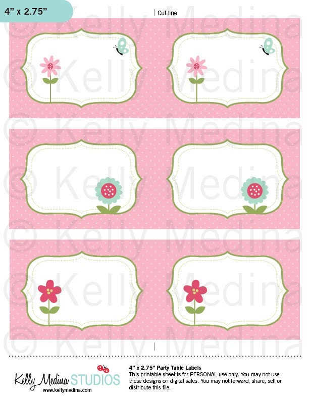 Butterfly and Flowers Pink Printable Labels Personal